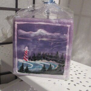 Out at Sea, Candle, Hand Painted, Helen Radok, Nature, Lighthouse, Art, Sailor